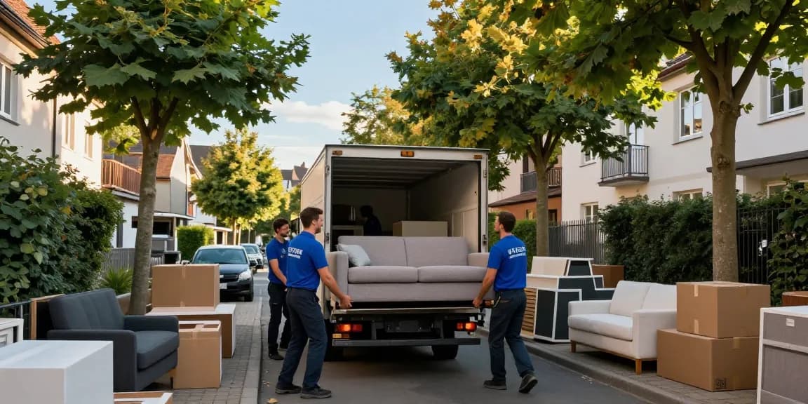 Umzugsunternehmen Speyer - Zuverlässiges Team transportiert Möbel in historischer Kulisse.