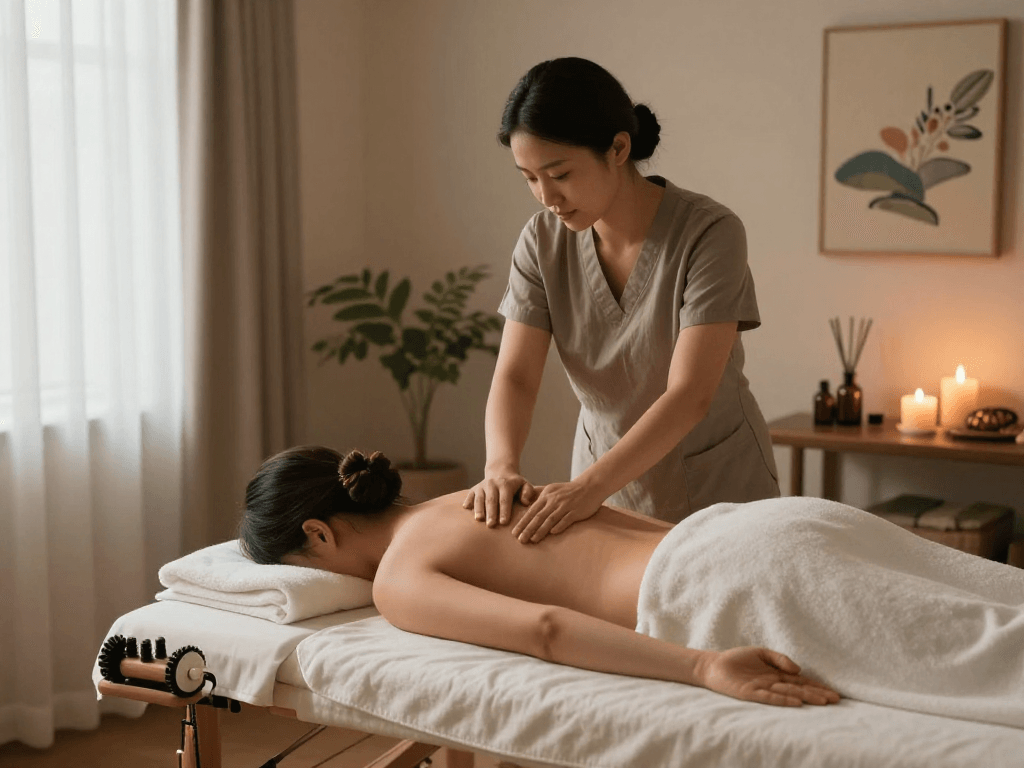 Relaxing 의정부출장마사지 therapy session with calming ambiance and soothing atmosphere.