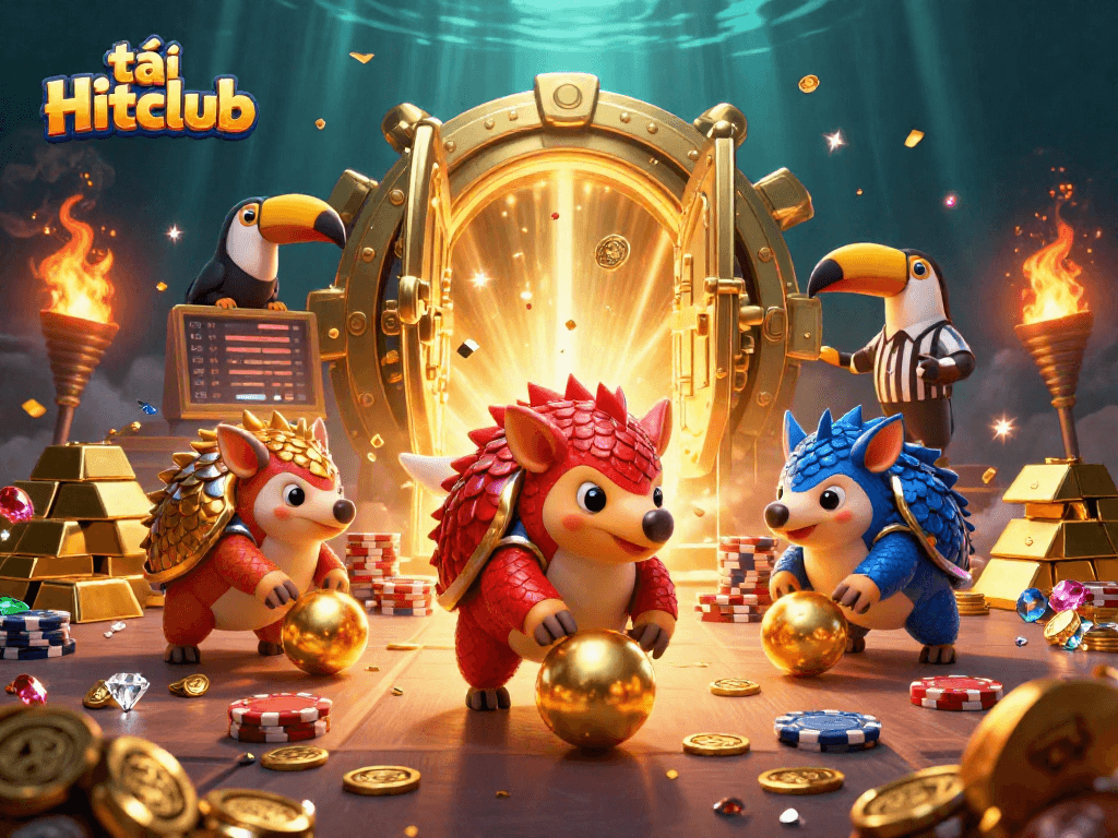 Engage in thrilling gameplay with tải Hitclub as rival pangolins compete in a dynamic casino-themed scene.