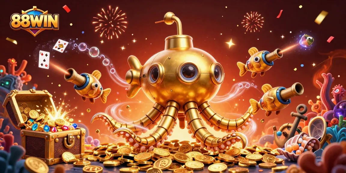 Elevate your gaming experience with 88WIN's thrilling treasure hunt in a sea of gold coins.