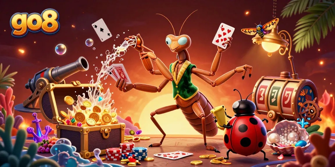 go8 showcases an exciting casino scene with cartoon characters dealing cards amidst vibrant elements