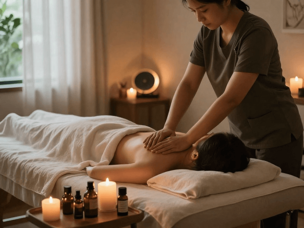 Enjoy a soothing 수원출장안마 experience in a serene massage therapy room.