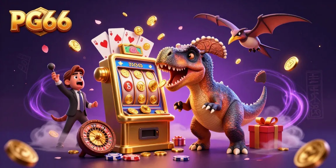 Watch PG66's pachycephalosaurus celebrating a jackpot with coins flying everywhere!