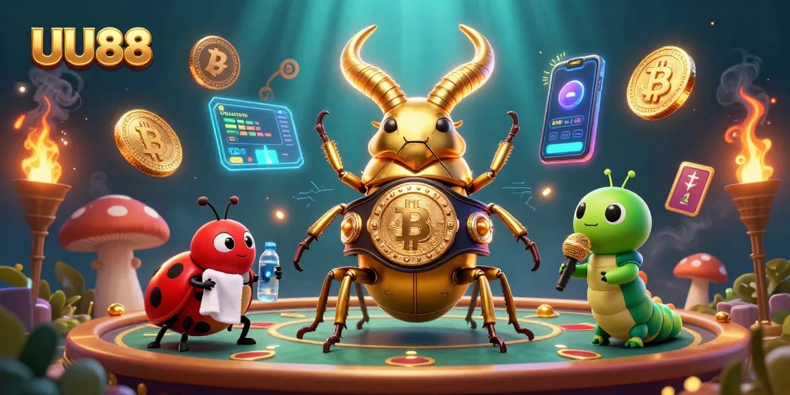Join the action at UU88 with a vibrant 3D illustration of cryptocurrency gaming.