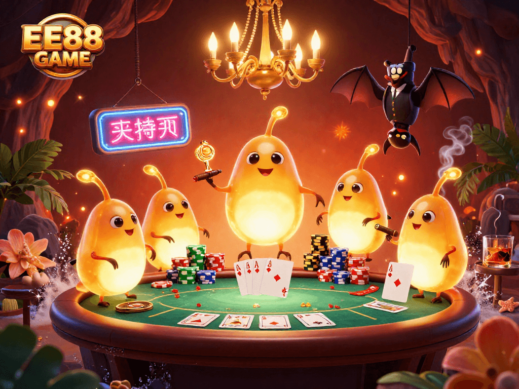 Engage with the vibrant EE88 GAME in a lively cave casino illuminated by glowworms.