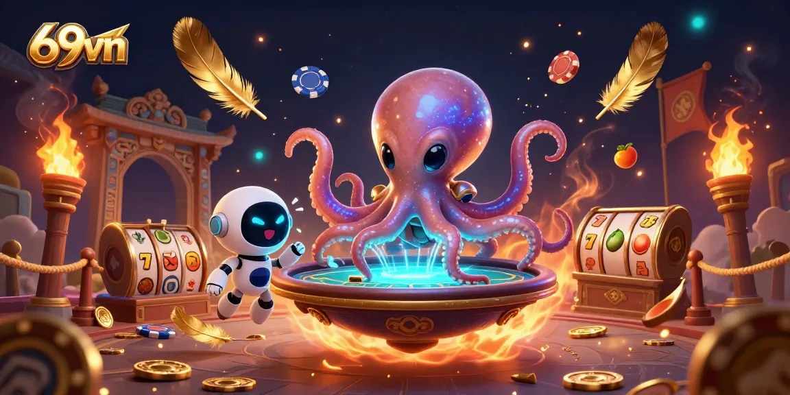 Engage with thrilling poker action in the vibrant 69vn casino scene, with playful characters.