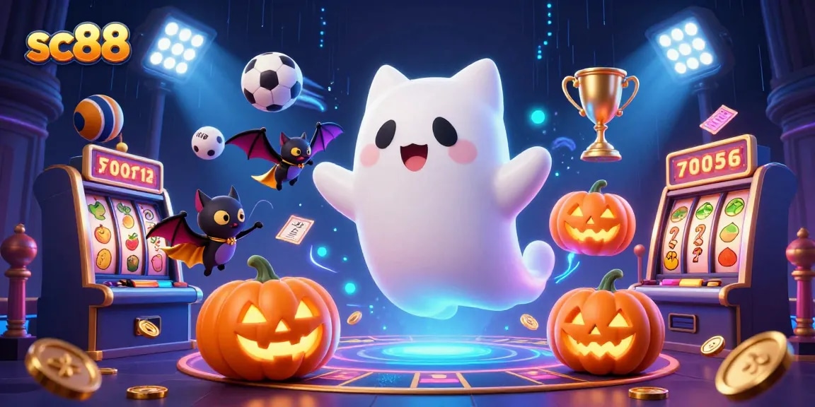 Engage with sc88's vibrant casino experience featuring a ghost cat and sports elements