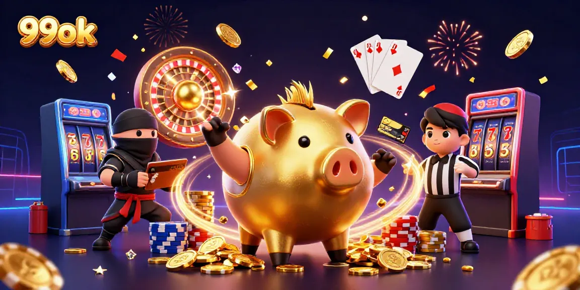 Engage with the vibrant energy of 99ok showcasing a dynamic 3D casino scene.
