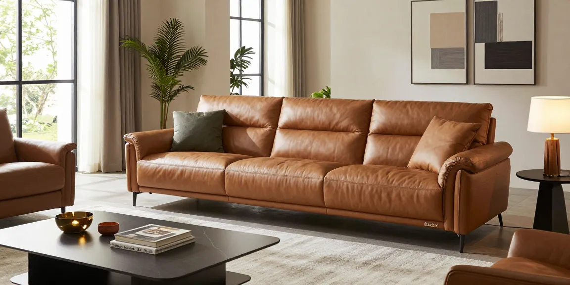 Luxuriöses Baxter Ledersofa in einem gemütlichen Wohnzimmer mit natürlichem Licht und modernem Dekor.