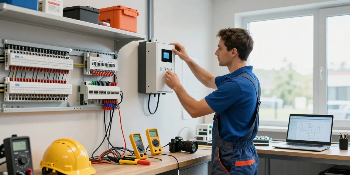 Professioneller Elektriker in Dortmund, der moderne Smart-Home-Technologie anpasst.