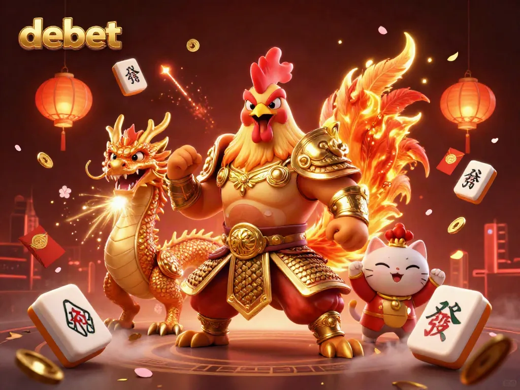 Experience the excitement of debet casino with warriors and festive elements in a vibrant 3D scene.