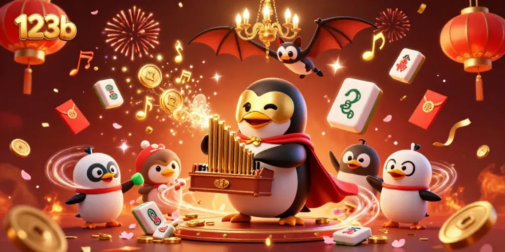Experience the thrill of gaming with 123b as a penguin plays a pipe organ, showering coins.