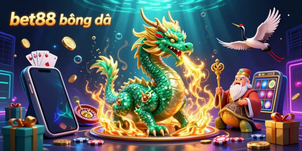 Experience thrilling moments in bet88 bóng đá with a vibrant dragon and sage amidst dynamic gaming elements.