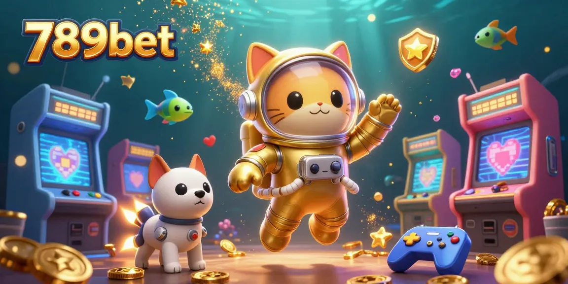 Experience the thrilling adventure with 789bet as a space cat and robot dog embark on a cosmic gaming journey.