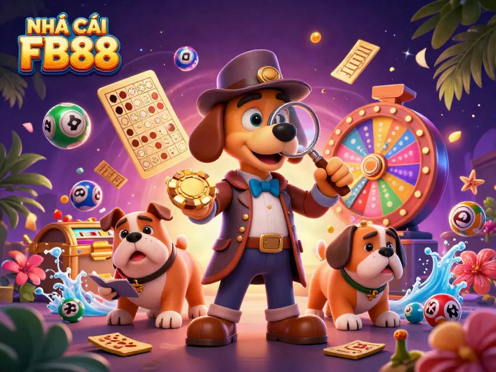 Experience thrilling gaming action at NHÀ CÁI FB88 with colorful elements and engaging characters in a vibrant casino setting.