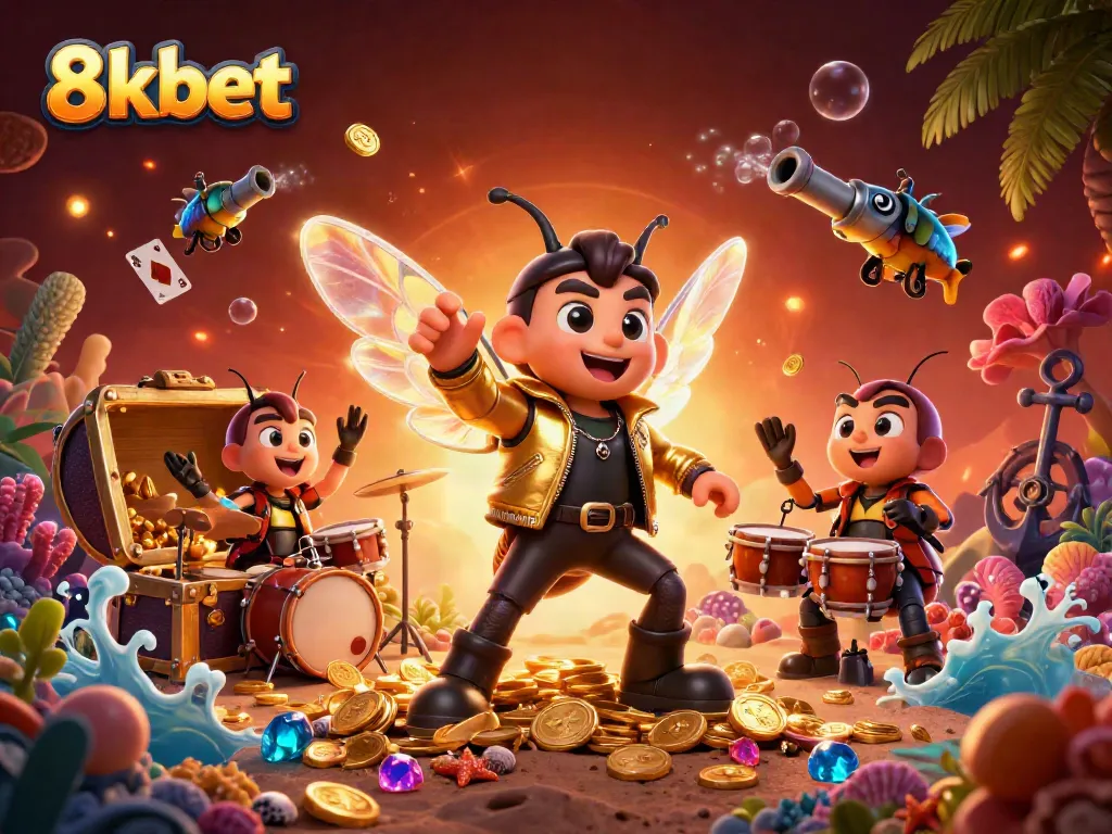 Experience the thrill of winning with 8kbet's dynamic casino scene featuring vibrant characters and rich game elements.
