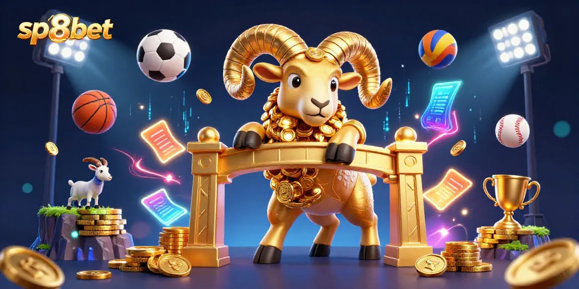 Experience thrilling action with sp8bet, featuring a golden ram charging through a casino-themed scene.