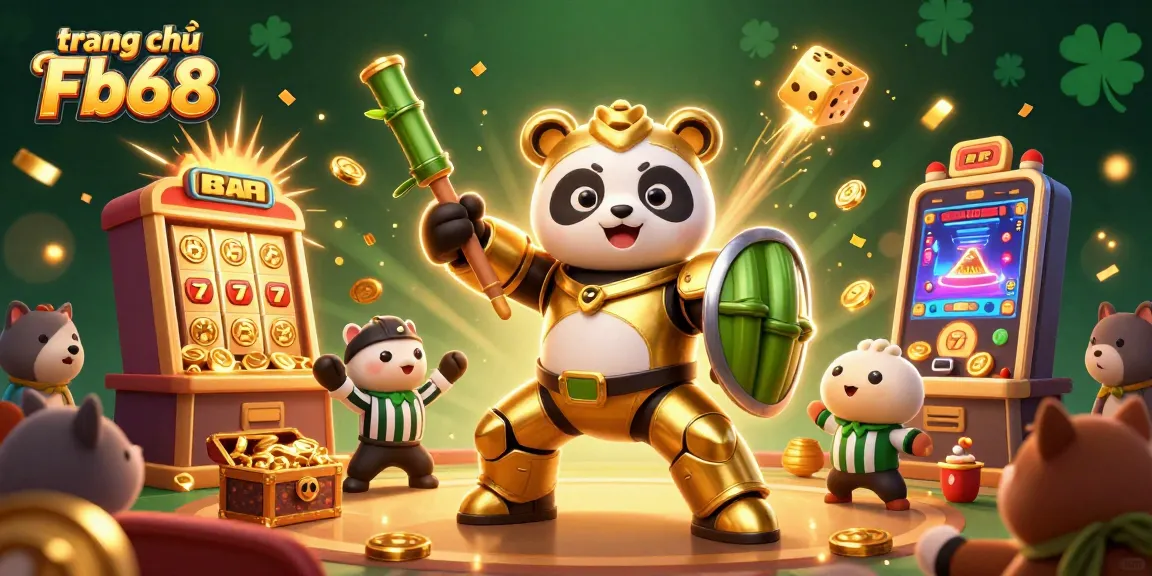 Experience the excitement on trang chủ Fb68 with this vibrant 3D illustration showcasing a mech-suit panda in a dynamic casino scene.