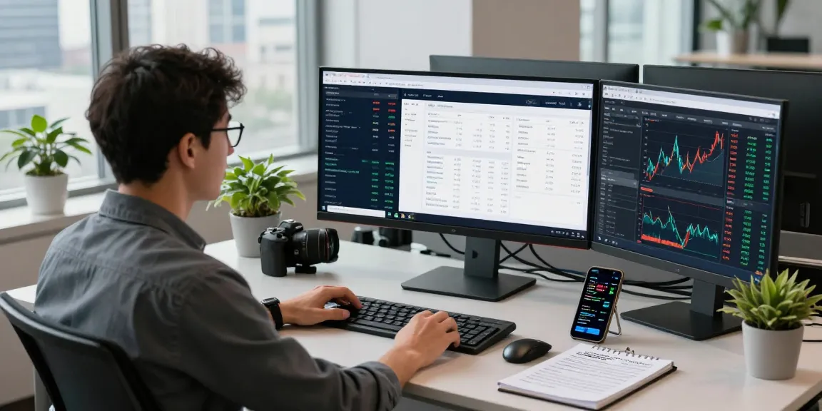 FINIO24.com Bewertung: Aktienhandel in einem modernen Arbeitsplatz mit integriertem Trading-Dashboard.