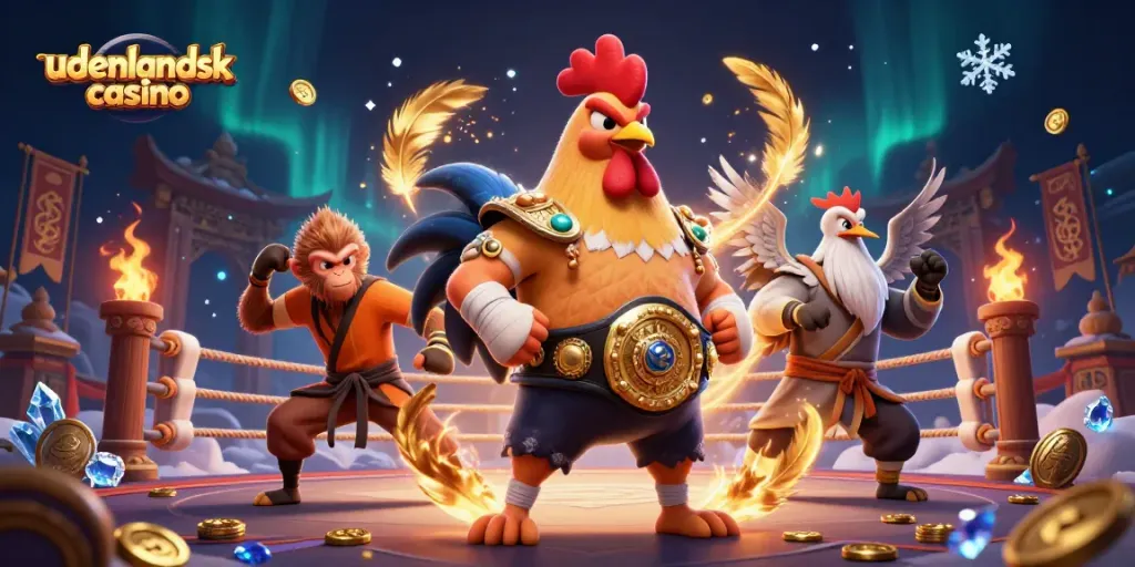 Betting action at a udenlandsk casino features dynamic characters and vibrant gaming elements.