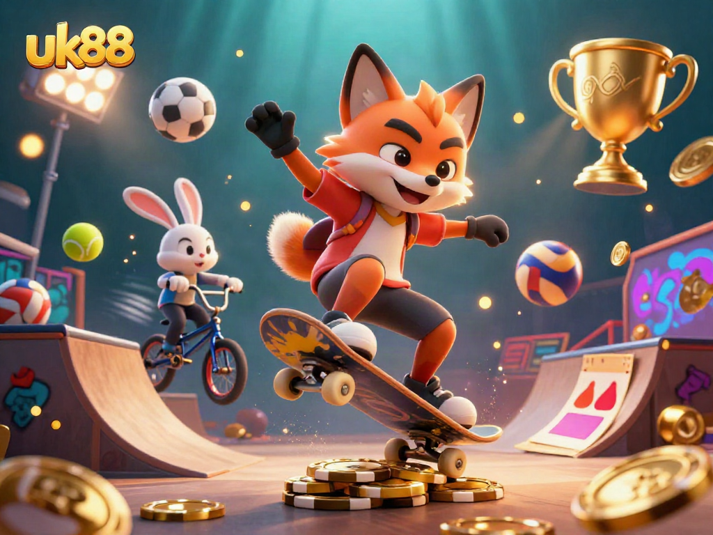 Experience winning thrills with uk88's exciting casino adventure featuring vibrant characters and lively elements.
