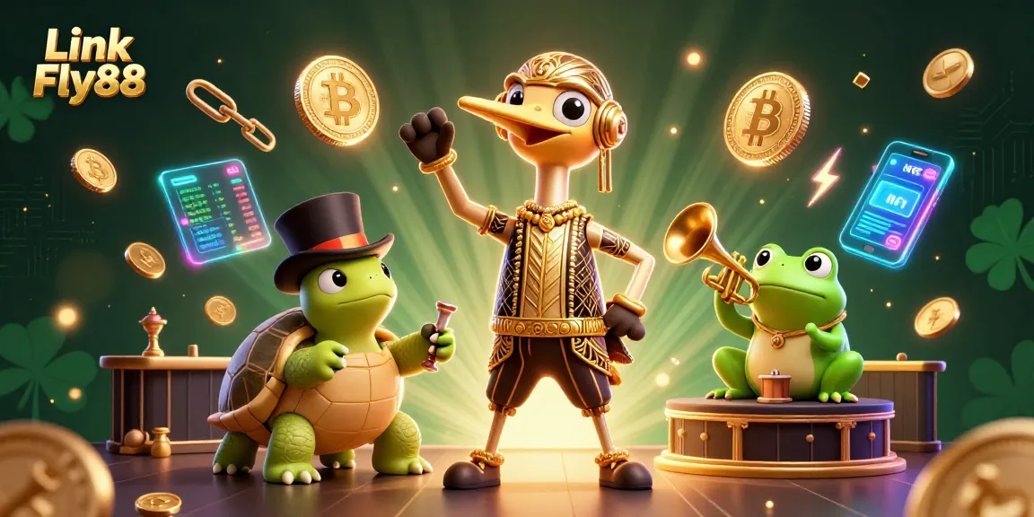 Experience top-tier gameplay with Link Fly88 in a vibrant online casino illustration showcasing unique characters and crypto elements.