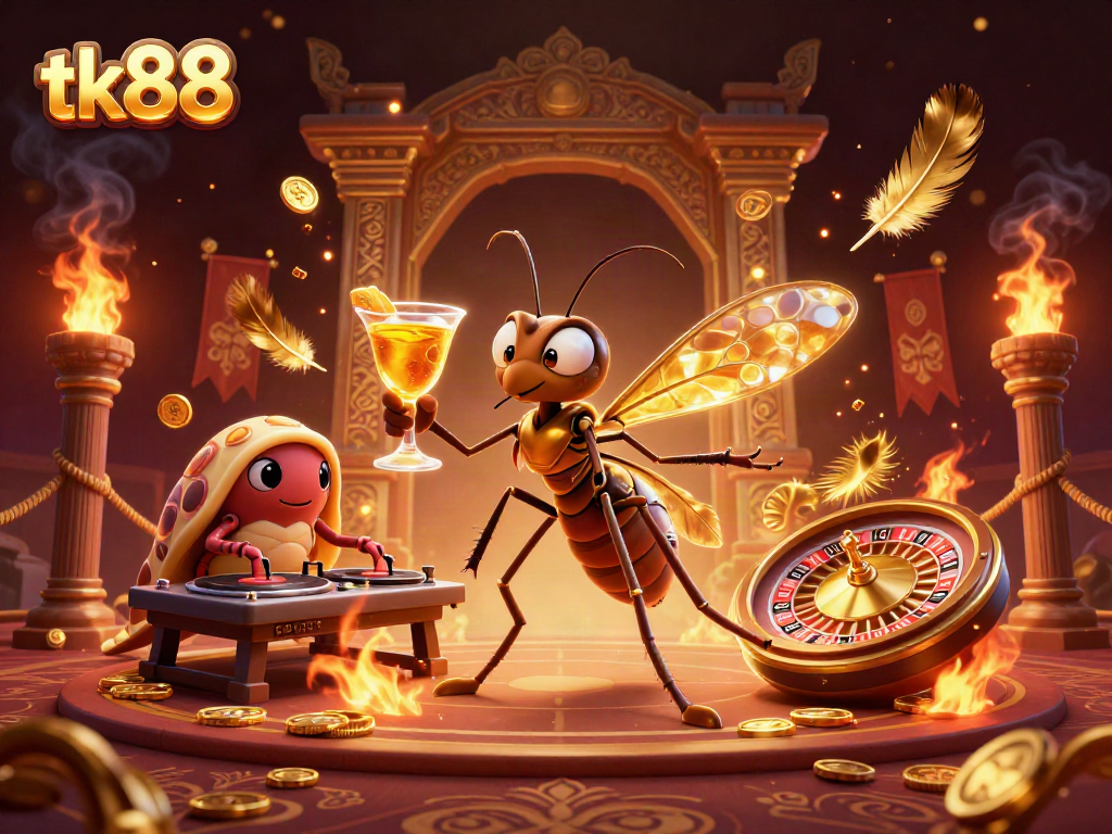 Experience thrilling moments with tk88 as a cartoon mosquito mascot and unique casino elements.
