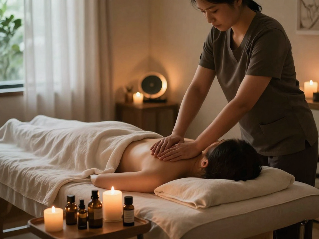 Enjoy a soothing 수원출장안마 experience in a serene massage therapy room.