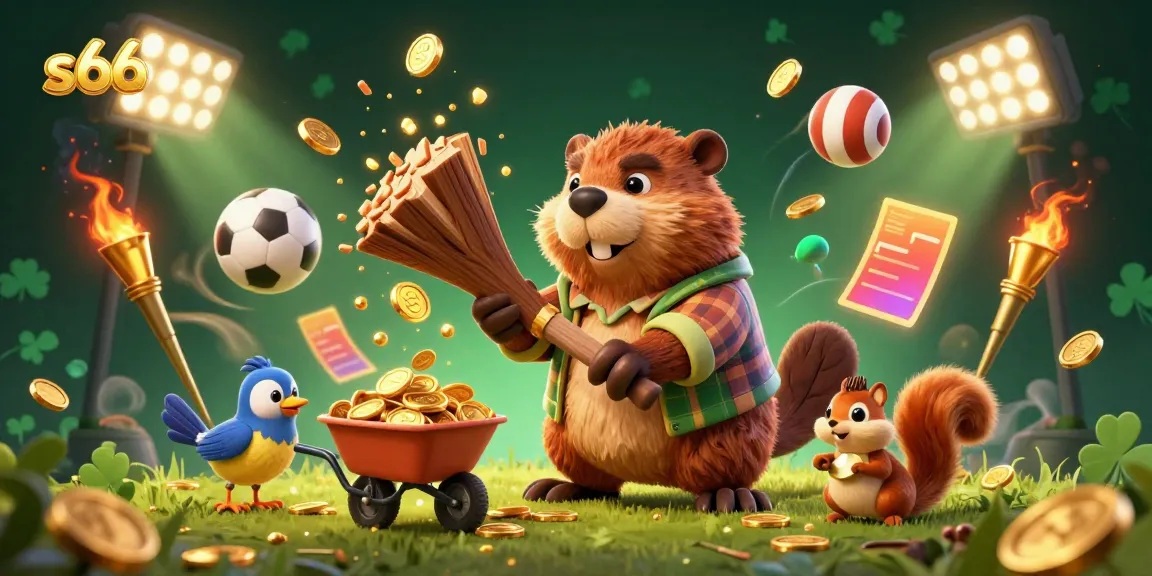 Experience thrilling gameplay with S666, where a beaver collects golden coins in a casino-themed illustration.