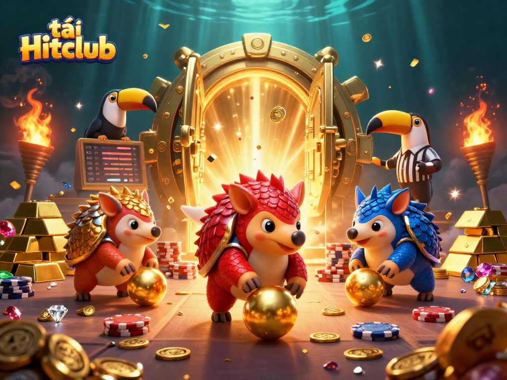 Engage in thrilling gameplay with tải Hitclub as rival pangolins compete in a dynamic casino-themed scene.