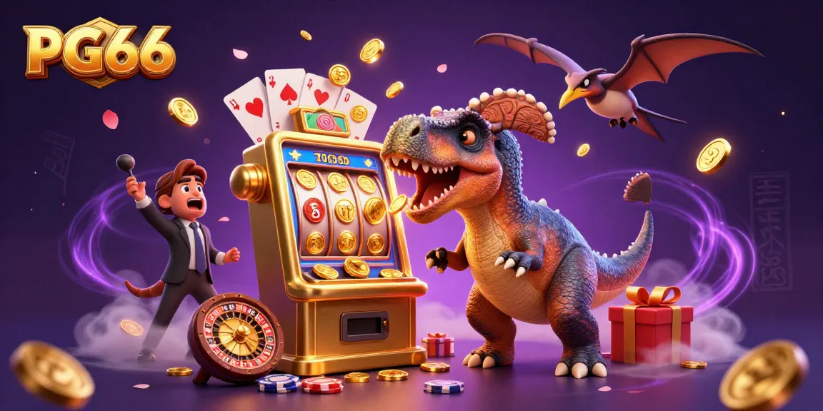 Watch PG66's pachycephalosaurus celebrating a jackpot with coins flying everywhere!