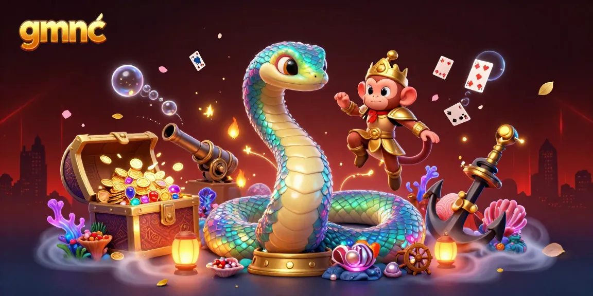 Engage with gmnc's thrilling world of gaming through animated fantasy characters and treasure elements.