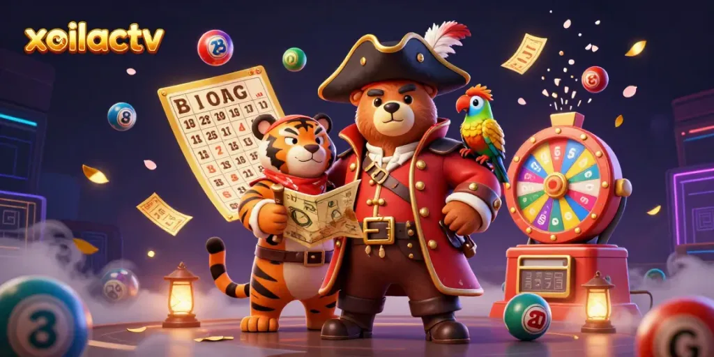 Experience the thrill of gambling with xoilactv in a vibrant, dynamic scene featuring lottery elements.