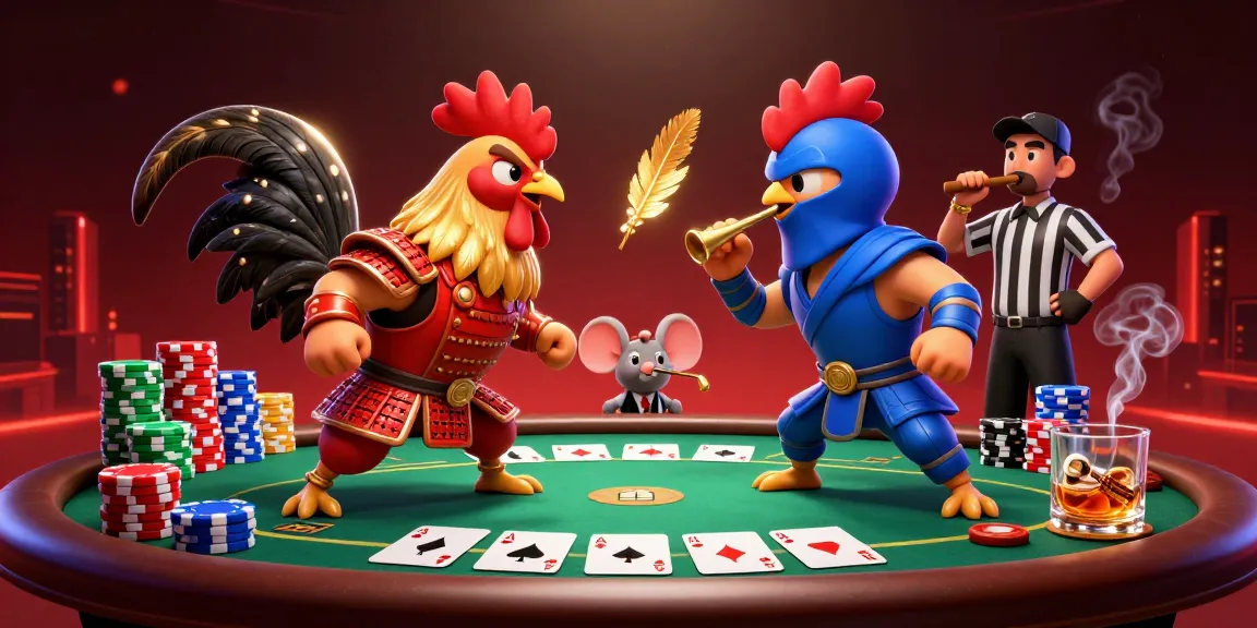 Experience vibrant action at the o8 cockfighting arena with dramatic roosters in a casino setting.