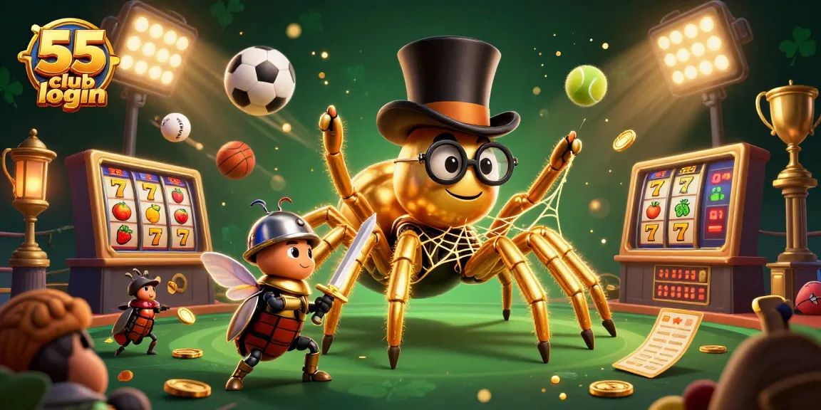 Join the excitement of the 55 club login with a vibrant casino-themed illustration featuring games and dynamic elements.