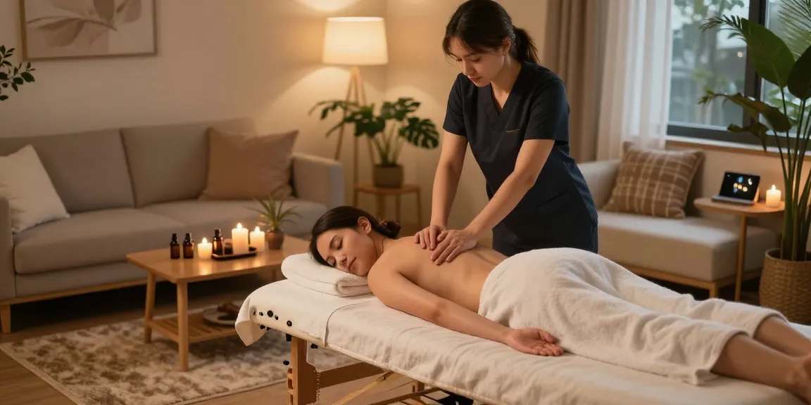 Swedish massage experience at home with a professional therapist providing soothing care, peaceful and calming ambiance.