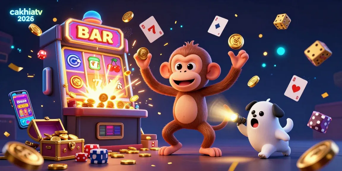 Experience the thrilling action at cakhiatv 2026, with golden coins and lively characters in a vibrant casino scene.