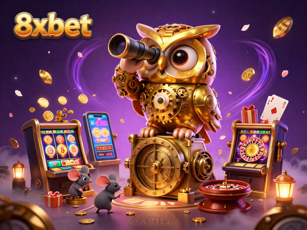 Engage in thrilling gameplay at 8xbet with a colorful casino scene featuring dynamic characters and elements.