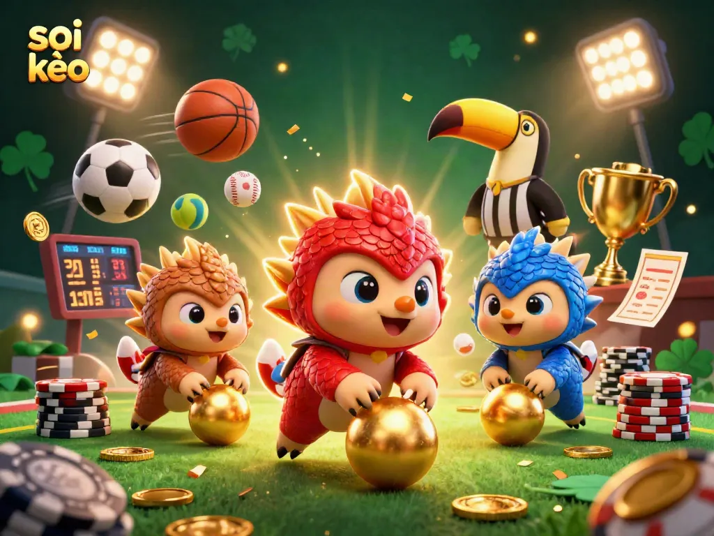 Soi kèo action scene with rival pangolins and dynamic sports elements, highlighting thrilling gambling excitement.