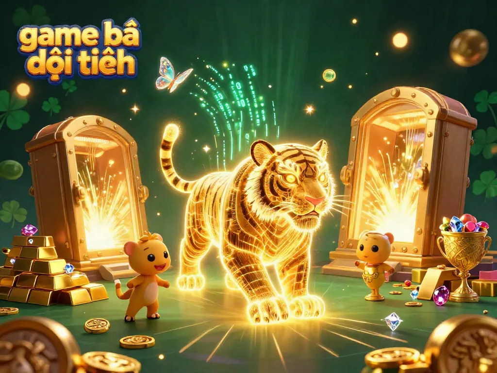 Experience game bài đổi thưởng with golden tiger energy in a vibrant casino scene.