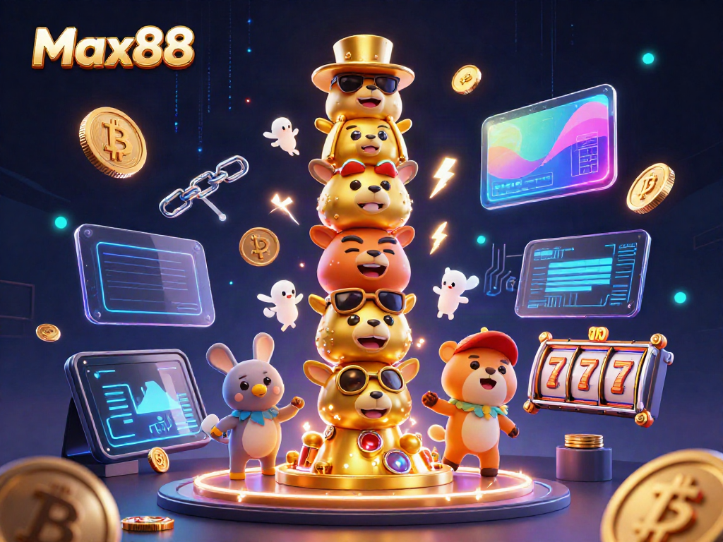 Engage with the vibrant Max88 gaming experience, showcasing a dynamic golden totem pole and casino elements.