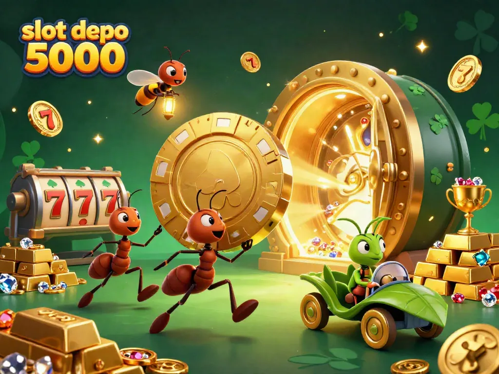Experience thrilling action in this vibrant illustration with slot depo 5000 featuring ants heist and grand casino elements.