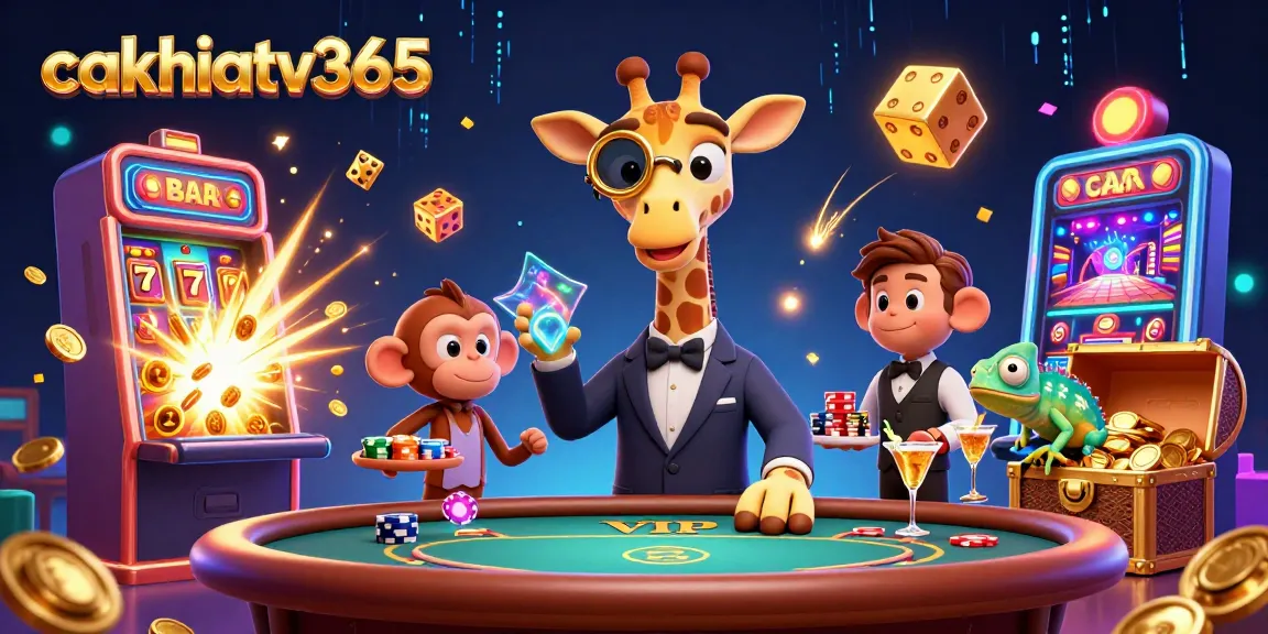 Experience the excitement of cakhiatv365 with a high-roller giraffe at a dynamic casino scene.