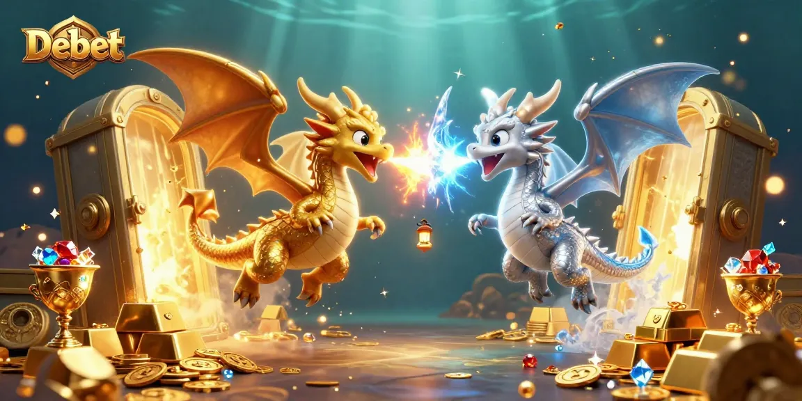 Experience the thrill of the Debet casino with gold and silver dragons among treasure