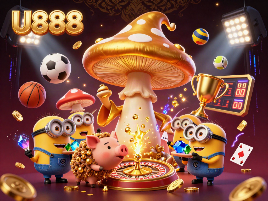 Experience live play with U888, featuring a wizard, treasures, and a roulette wheel.