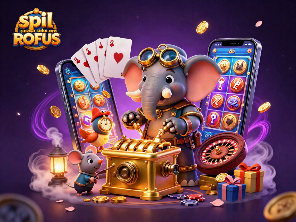 Engage in thrilling gameplay with spil casino uden om ROFUS, featuring a steampunk elephant at a slot machine.