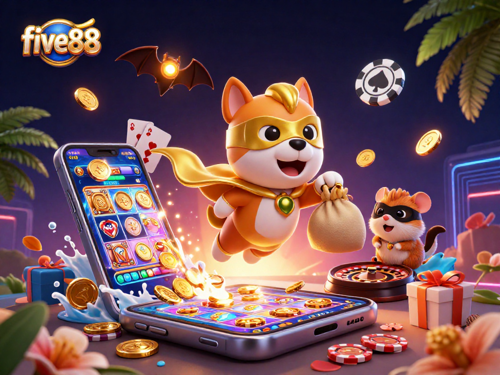 Engage in winning strategies with five88, featuring a dynamic casino-themed illustration.