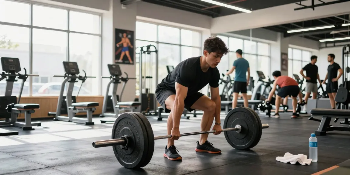 Anabolika Shop - Bodybuilder hebt Gewichte im modernen Fitnessstudio.