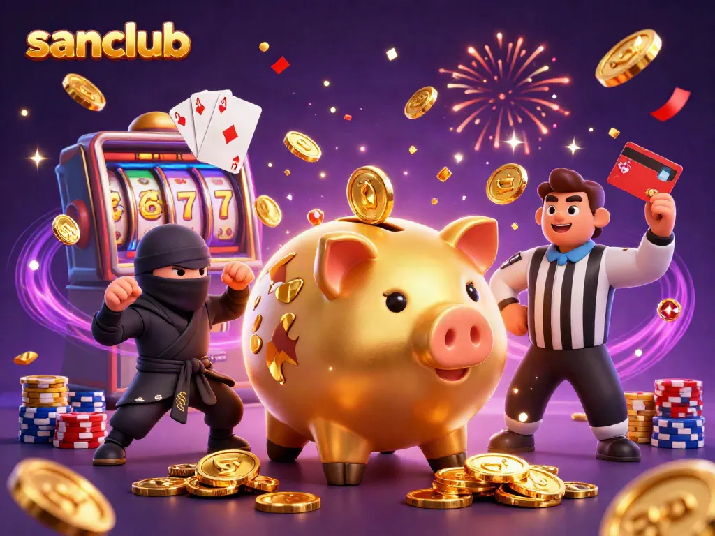 Experience exciting gameplay at SanClub with vibrant slot reels and dynamic casino heroes.