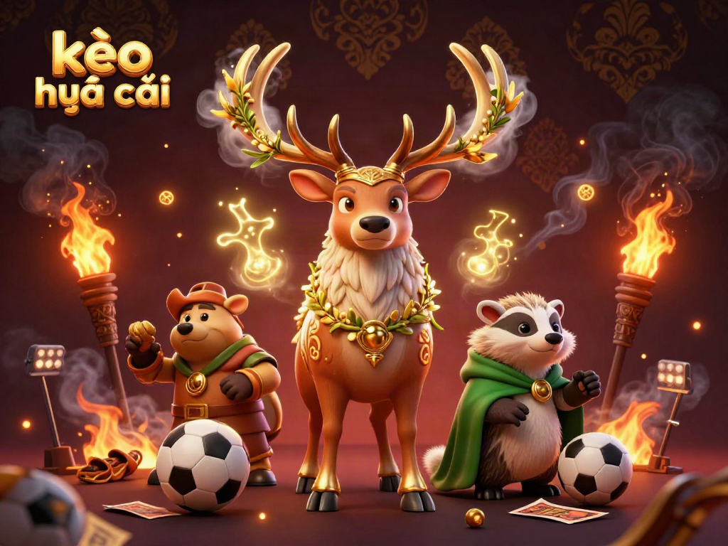 Bet on kèo nhà cái with a Celtic druid stag amidst dynamic sports elements, showcasing vibrant betting atmosphere.
